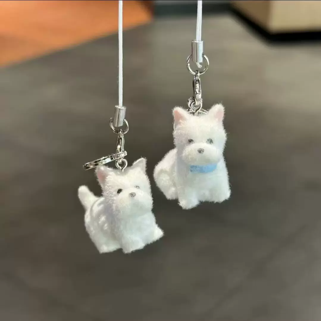 植绒狗狗钥匙扣挂件超可爱西高地卡通小狗挂件手机宝宝装饰挂饰