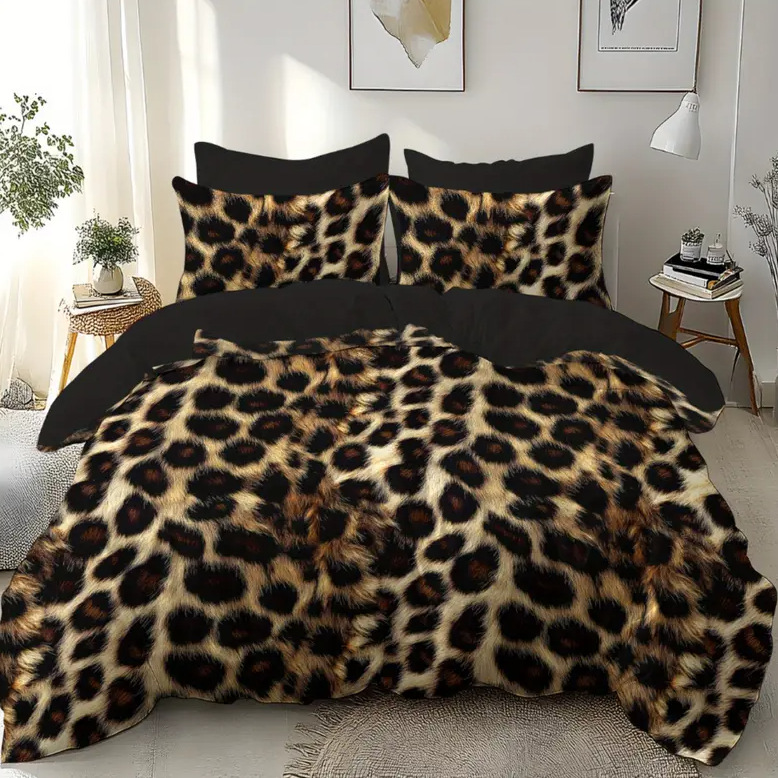 TEMU / JIT Fashion Leopard Pattern 3D Digital Printed Colchón Colchón Kit de cama