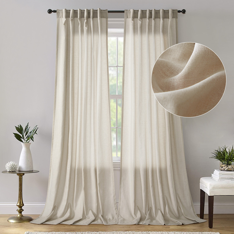 Cross-Border Amazon Foreign Trade Linen Curtains with Drapey Sheer Fabric for Bedroom, Sun-Blocking Window Screens, Living Room Sheer Curtains That Let Light through but Not People