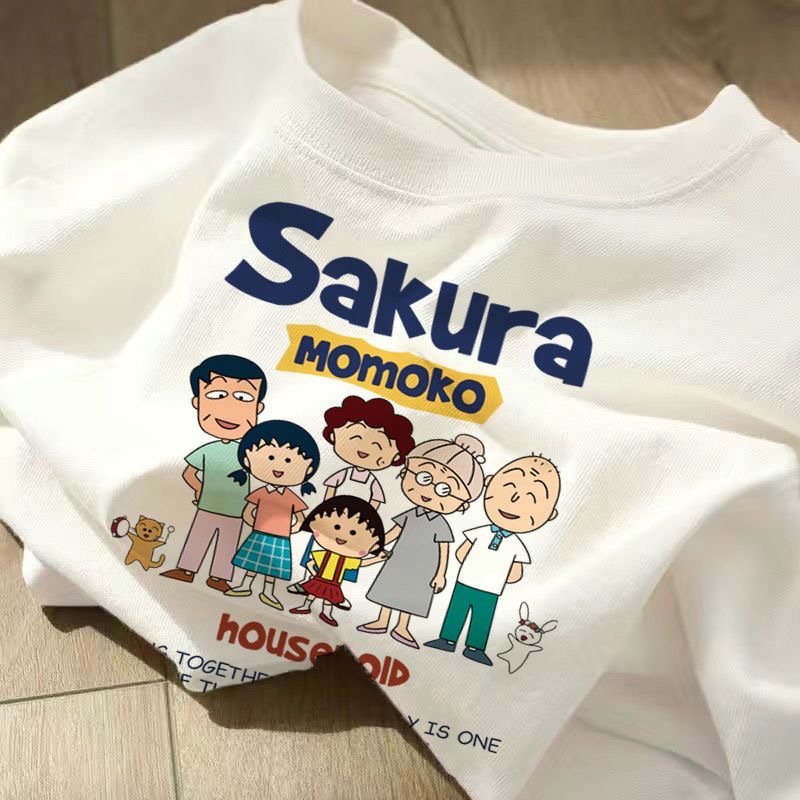 Cherry Maruko de manga corta imprimió la camiseta de manga corta delgada de moda de estilo coreano de moda de las mujeres de la camiseta blanca