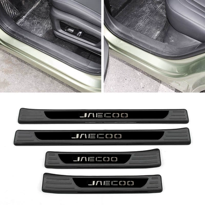 Stainless Steel Threshold Strip | Dekorativ pedal başlıqları - door-outside-4-pieces-of-outer-door-sill-strips-stainless-steel-black-titanium-brushed-for-jaecoo-j7