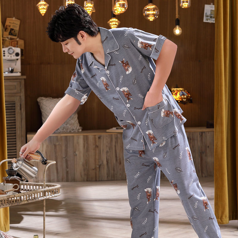 Pijamas de verano de los hombres pantalones de manga corta de algodón Delgado de los hombres de verano casual más el tamaño de media manga homewear traje