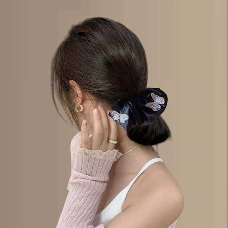 气质高级感刺绣蝴蝶缎面大肠发圈女2025新款高弹力发绳后脑勺头绳|undefined