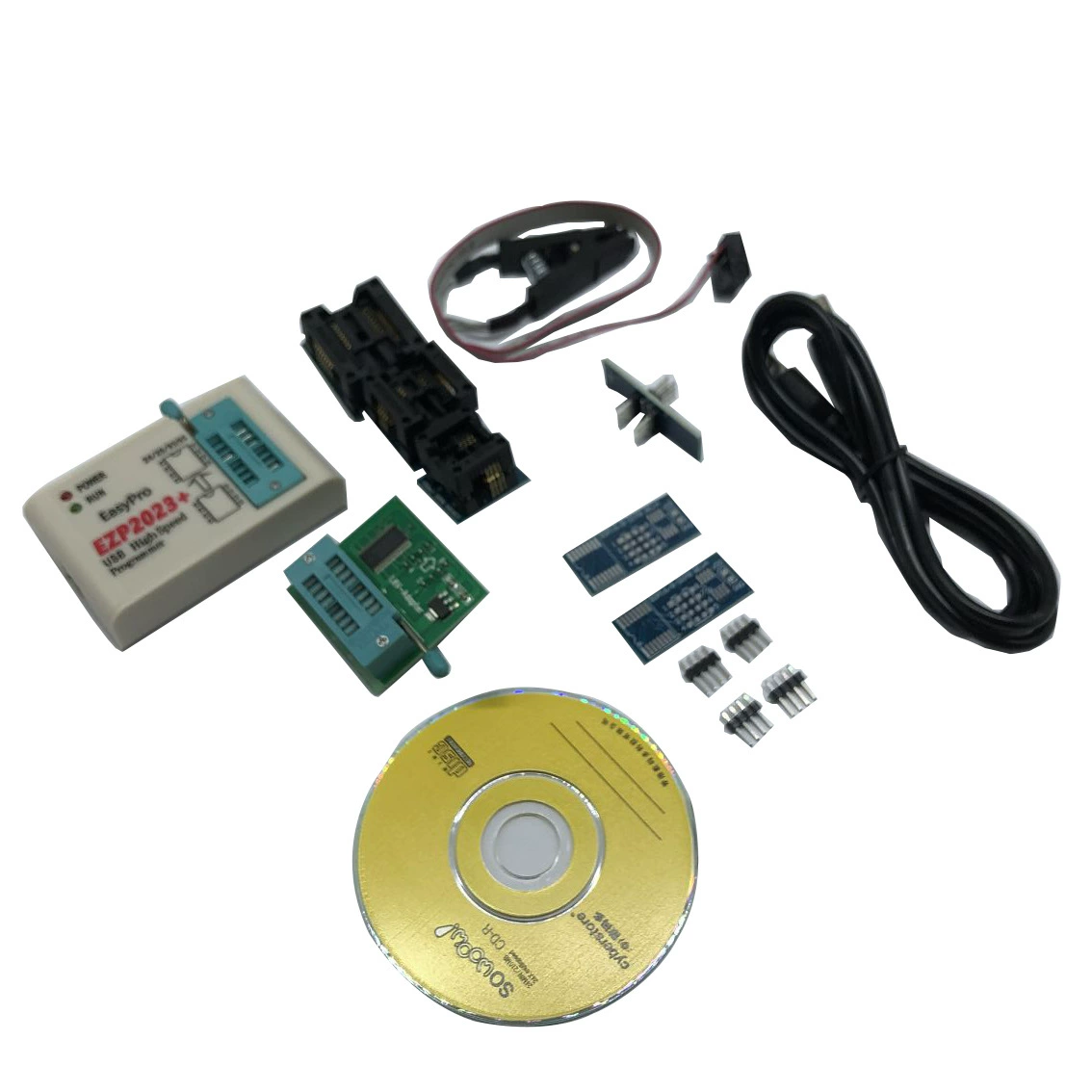 SPI Flash programmer (EZP2023+), high‑speed USB 2.0, supports 24/25/93 series