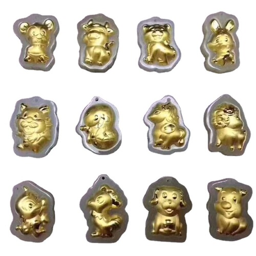 Gold inlaid jade cartoon twelve zodiac pendant animal year 999 pure gold zodiac rabbit jade pendant pendant small gift wholesale