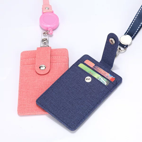 Manufacturer Wholesale Work Id Card Holder Pu Card Holder Badge Telescopic Buckle Lanyard Access Control Bus Card Holder with Lanyard