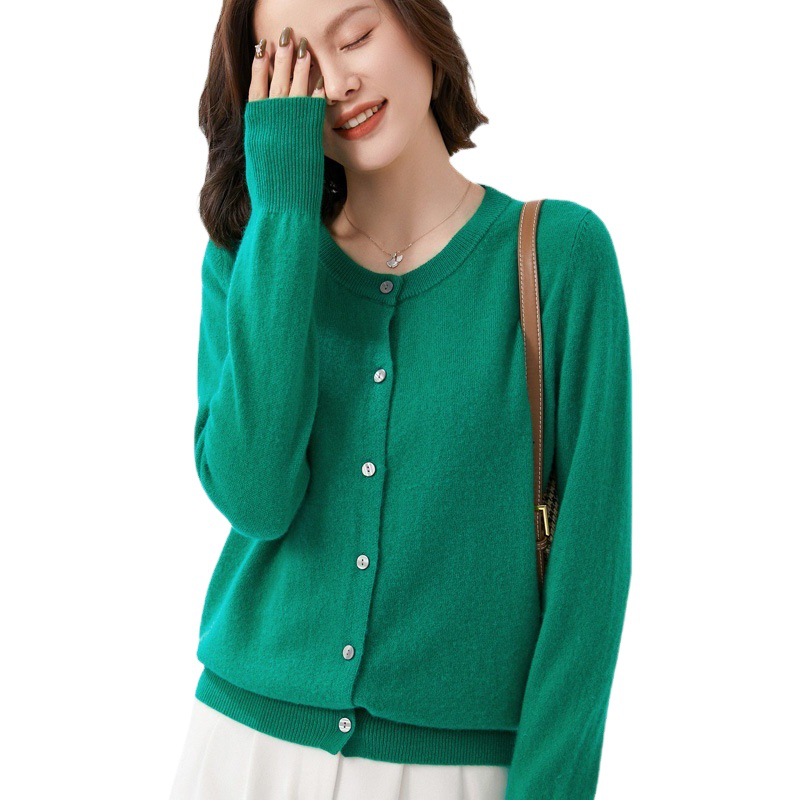 新しい2023秋スタイルの女性のカーディガン長袖ラウンドネックストレートセーター原産地ファッション