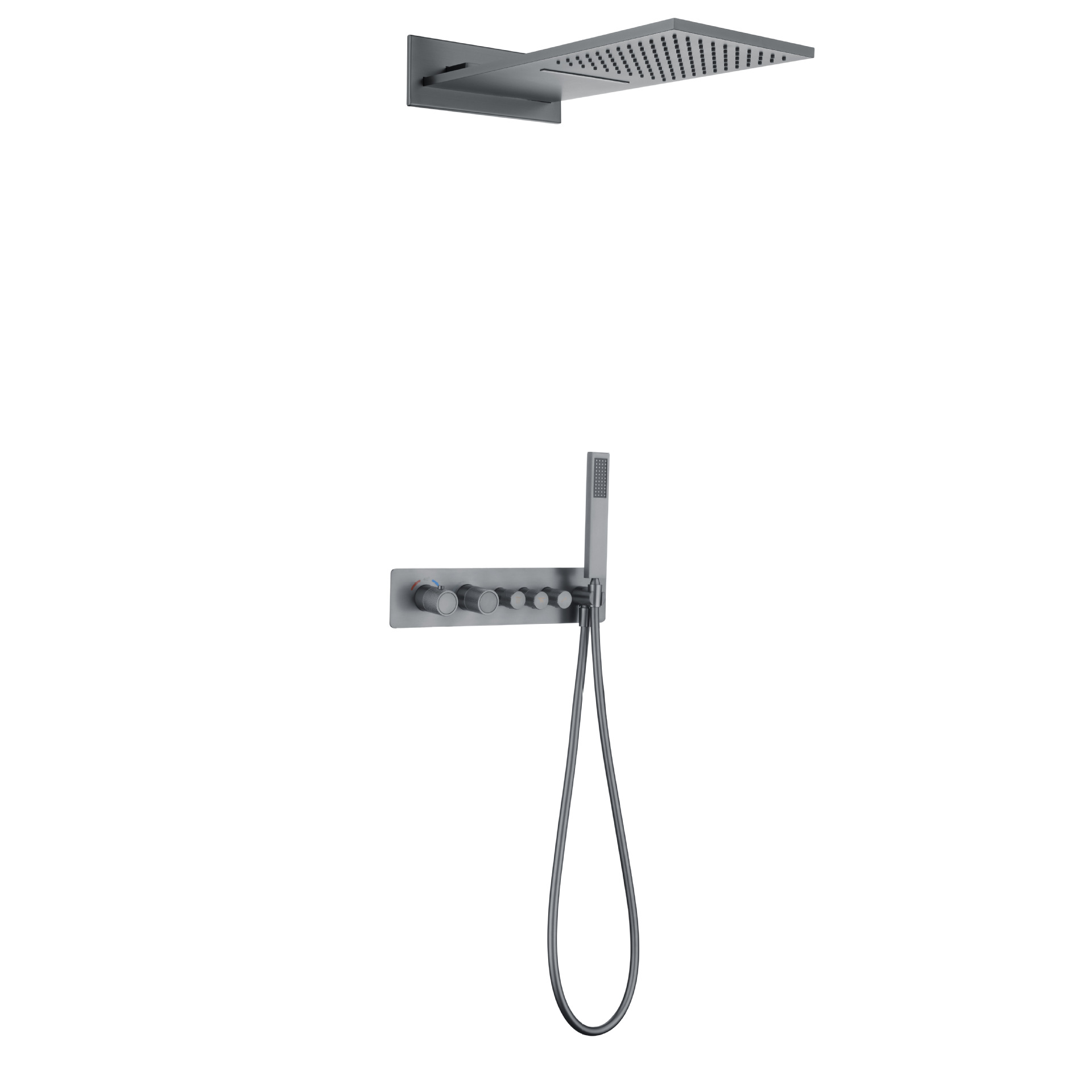 Traje de ducha de pared gris de pistola dividida de cobre transfronterizo oculto ducha de baño presurizado