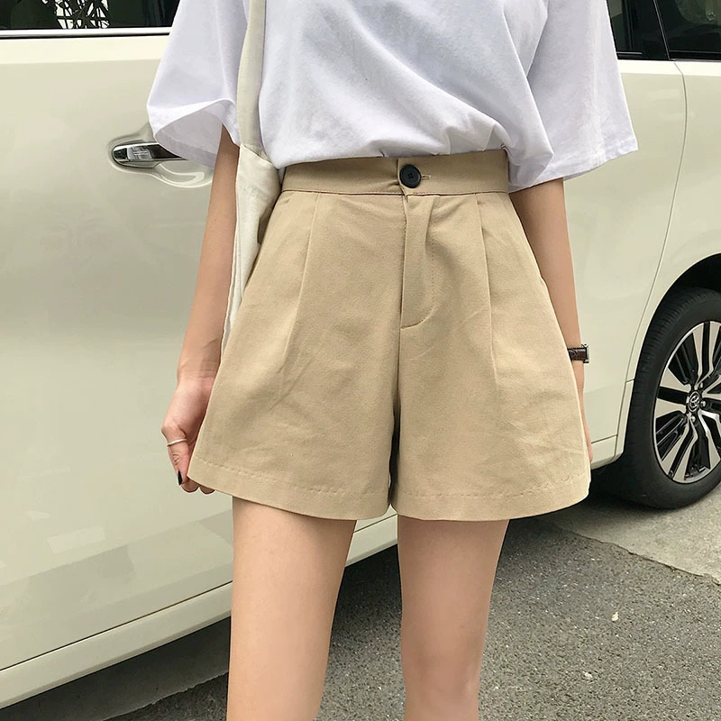 Тонкая рабочая одежда с высокой талией в корейском стиле, широкие брюки, студенческие повседневные брюки, костюм, шорты для женщин