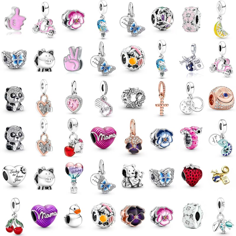 New Blue Butterfly Pendant DIY Mother's Day Rose Gold Oil-Drip Diamond-Encrusted Heart Cherry Blossom Beaded Jewelry Wholesale