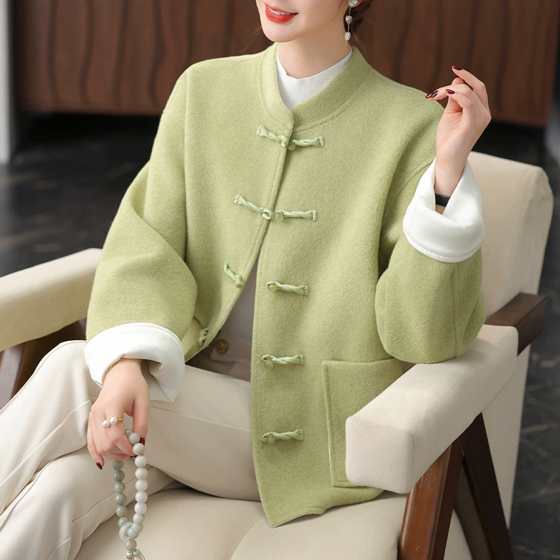 Мама одеваются весной новый китайский стиль пуговицы шерстяная куртка женский короткий средний и пожилой женский шерстяной топ