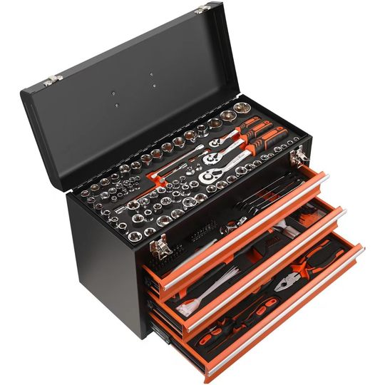 Factory direct sales foreign trade tool set 408-piece toolbox portable three-drawer toolbox