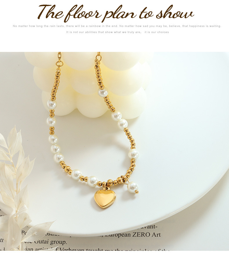 Simple Style Heart Shape Titanium Steel Beaded Pendant Necklace 1 Piece