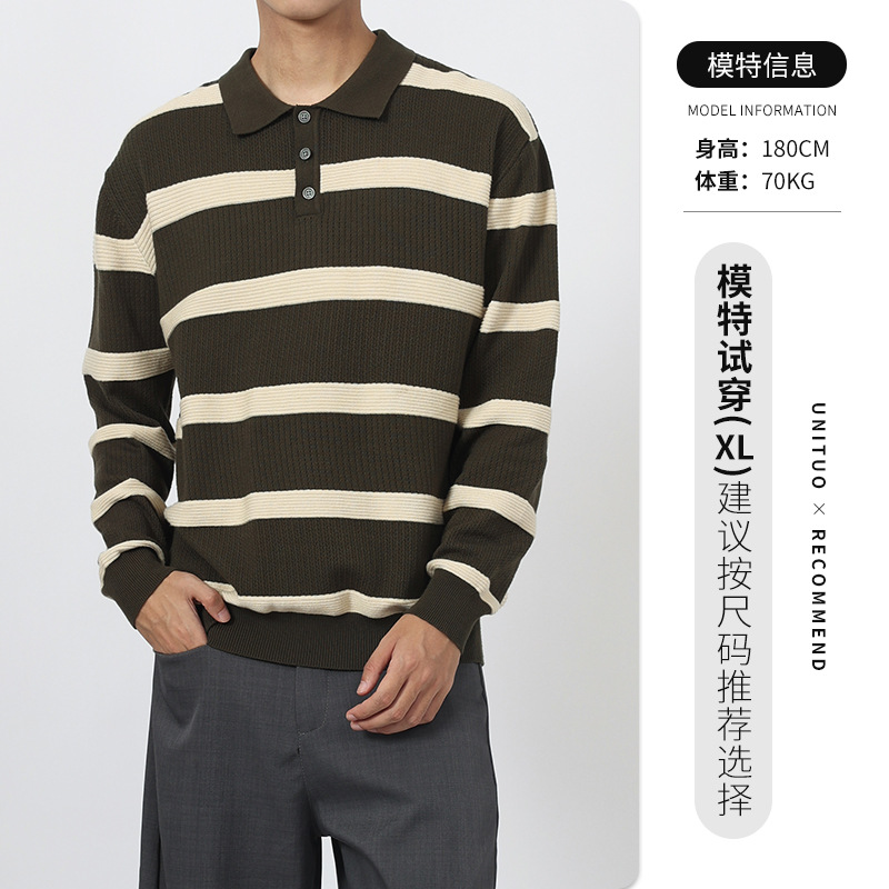Comercio exterior transfronterizo Amazon ropa de hombre Polo a rayas de hombre Casual de negocios con collar de punto suéter Polo para hombre