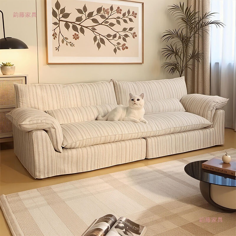 Fabric Sofa for Small Apartments, New Model for Living Room, Modern and Simple Straight-Line Two or Three-Seater Sofa for Rental Rooms, Guesthouses, and Apartments