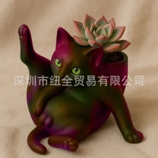 跨境新品Fun Grooming Cat Planter 趣味猫咪美容花盆 桌面摆件|undefined