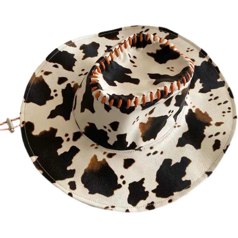 Unisex Spice Girl Wind Cow Print PU-Leder Western Cowboyhut Lady Persönlichkeit Retro Chic Urlaub Reisehut Trend_voghion.com