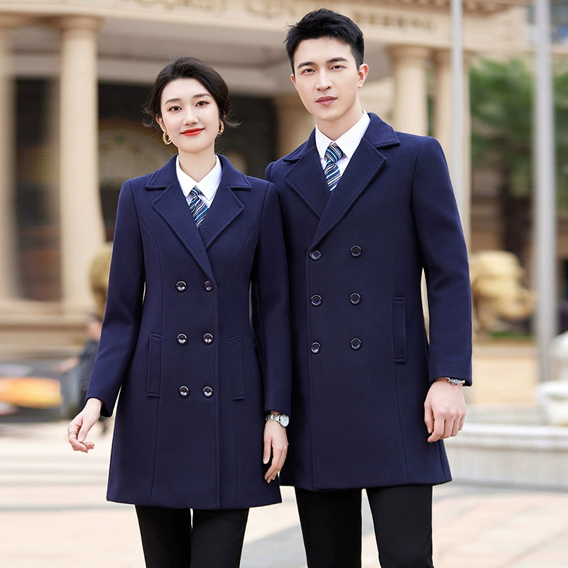 Профессиональное шерстяное пальто, женское длинное пальто в Корейском стиле для средней школы, черное стюардесса, хлопковое и утолщенное шерстяное пальто, зимнее пальто