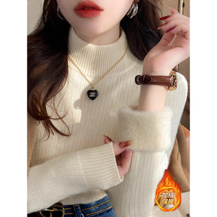 Breastfeeding Clothes Autumn and Winter Half-turtleneck Mink Velvet Thickened Knitted All-match Base Shirt New Style Inner Breastfeeding Top