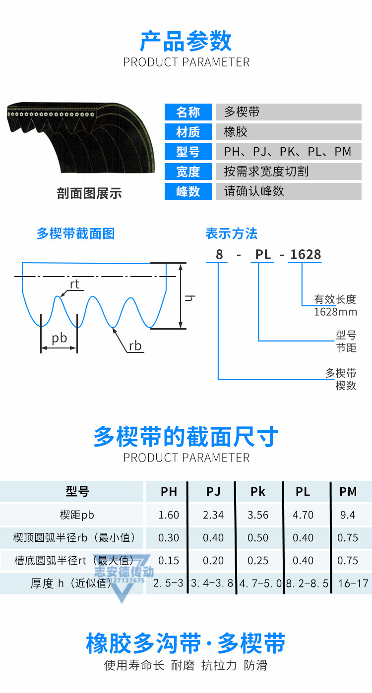 PJ-Gummiförderband PJ432 - 432mm Gurtförderer Mit 9 Rippen