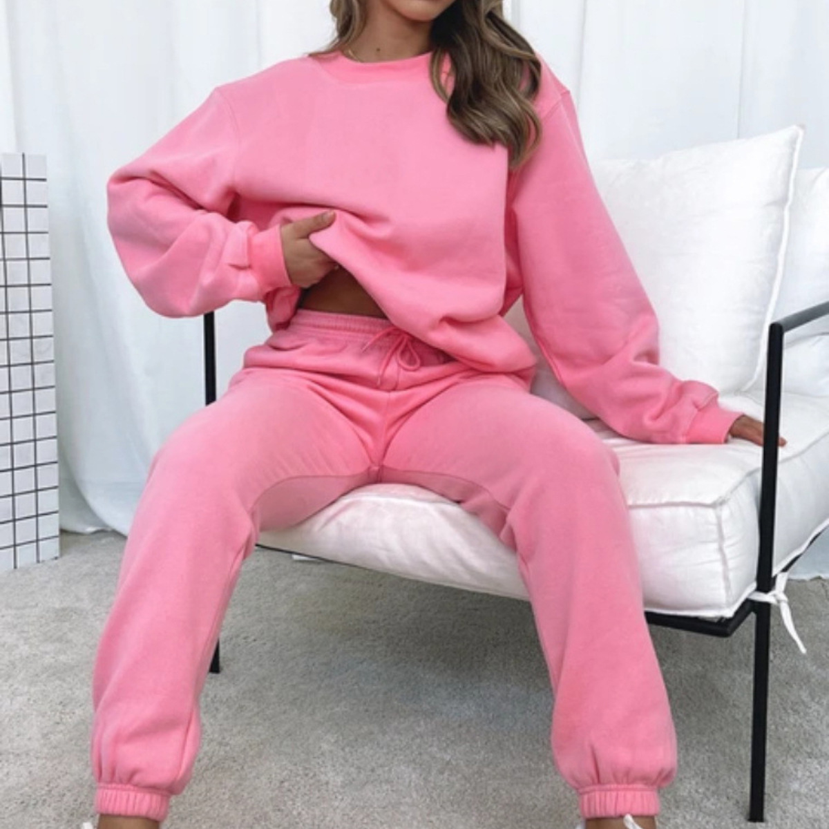 840g Weight Long Sleeve Sleeve Length Polyester Fabric Type Sweatshirt & Hoodie Co-ord Set Sets Type 2 Pieces Set Quantity Casual Occasion Round Neck Neckline Loose Fit Type Solid Color Pattern Winter, Autumn Season Women's Gender Streetwear Style Casual Women's Streetwear Solid Color Polyester Sweatshirt & Hoodie Co-ord Set Pants Sets 25