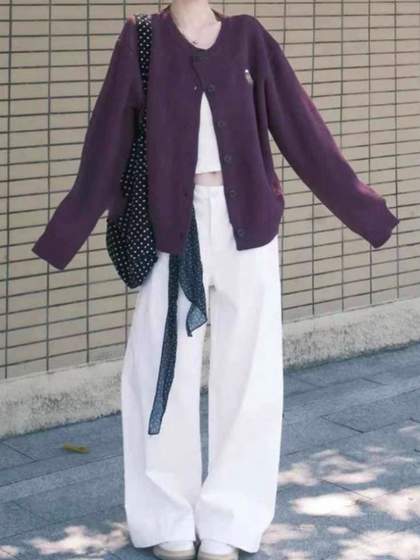 早秋穿搭一整套2025韩系减龄长裤子学院风独特漂亮开衫上衣女两件|undefined