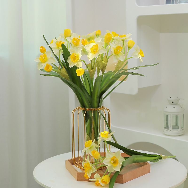 High-end artificial flower artificial flower decoration floral silk flower dining table tea table plastic flower decoration new Chinese flower arrangement daffodils
