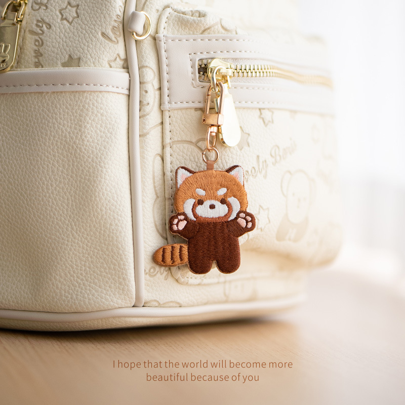 Cute Cartoon Red Panda Double-sided Embroidered Keychain Couple Bag Pendant Student School Bag Pendant Creative Gift