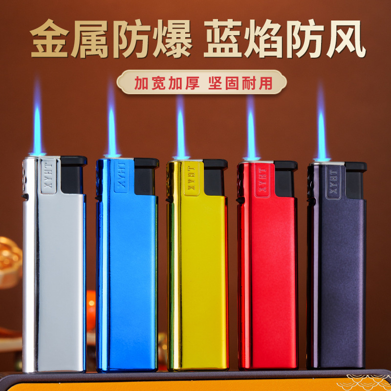 Manufacturer Wholesale Disposable Metal Direct Jet Blue Flame Windproof Lighter with Advertising Printing and Engraving Customization