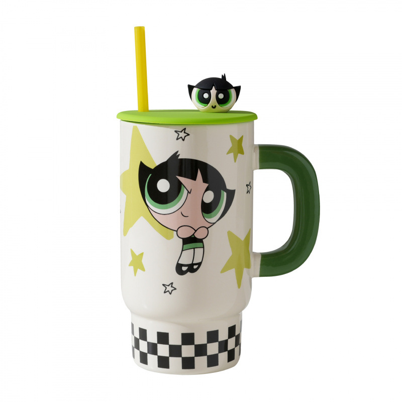 Auténtica taza de cerámica de la pequeña policía de la familia encantadora taza de gran capacidad con cubierta de paja taza de agua taza de dibujos animados