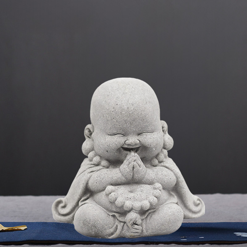 Arena verde piedra pequeño monje creativo pequeño monje decoración Zen decoración del hogar juego de té decoración de té mascota lindo Maitreya