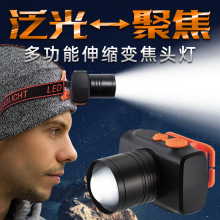 跨境外贸专供 强光激光灯伸缩变焦远射头灯ABS灯头USB-Type-c充电