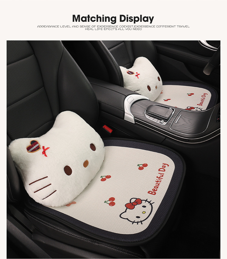 Car Seat Cushion Linen All-Season Breathable Kt Cat Seat Cushion New Half-Cover Seat Cover Cute Cartoon Single Seat Cover