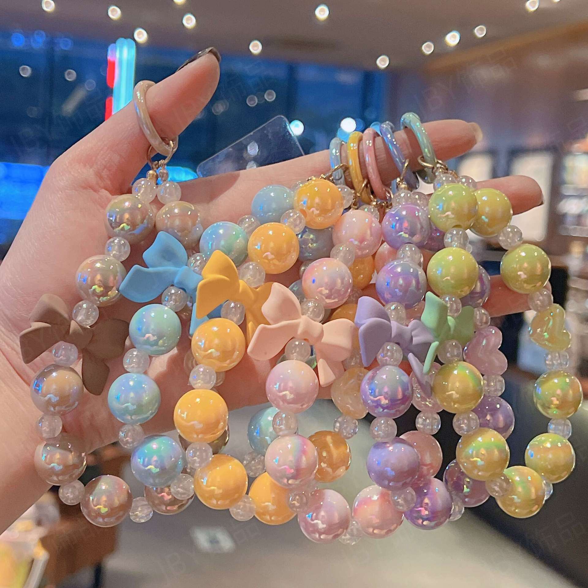 Cartoon Phone Chain Beaded Bow Korean Style Pendant Keychain Phone Case DIY Accessories Girly Heart Hanging Chain