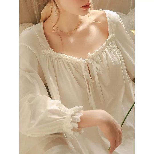Cross-border special nightdress plus size with chest pad court style French lace long pajamas home wear Amazon hot