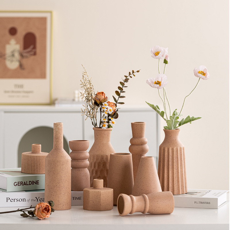 Simple retro matte ceramic vase stoneware round bottle creative home decoration Nordic retro pastoral crafts