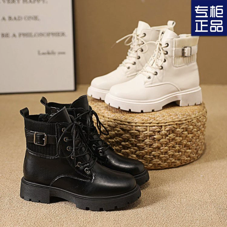 Короткие сапоги Martin ботинки для женщин 2023 Осенняя женская обувь ботинки осенне-зимние на флисовой подкладке Новые британские мотоциклетные популярные легкие туфли на толстой подошве