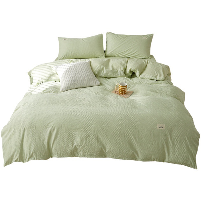 Ins Super Soft Pure Cotton Four-Piece Set Class a Cream Style Pure Color Cotton Double Combination Naked Sleeping Washed Cotton Bed Bed Sheets Quilt Cover Three Pieces