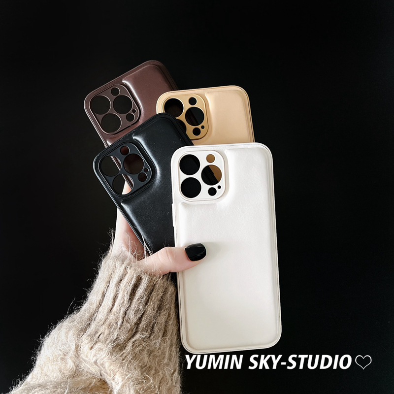 新款ins极简纯色适用iPhone15promax苹果14手机壳11新款12皮质13|undefined