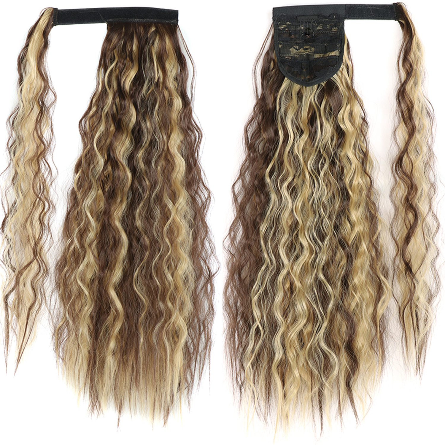 55CM seda europea y americana de alta temperatura velcro de maíz velcro de cabello largo rizado agua cola de caballo pelucas onduladas