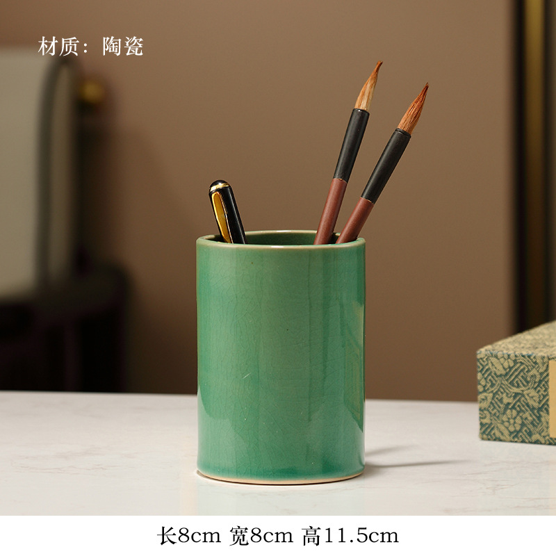 녹색 유약 얼음 균열 세라믹 펜 홀더 [금색 액세서리 없음]