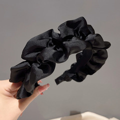 High-Crown Black Pleated Headband for Women, Autumn/Winter Washable Headband with Wide Edge, Versatile 2024 Fashion Headband