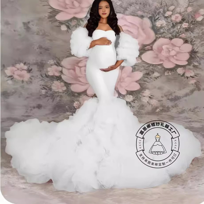 AliExpress Amazon Hot New Soft Mesh Pregnant Women's Gauze Skirt Elastic Fishtail Photo Portrait Big Belly Dress AliExpress Amazon Hot New Soft Mesh Pregnant Women's Gauze Skirt Elastic Fishtail Photo Portrait Big Belly Dress
