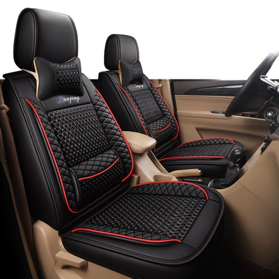 All-Season, Leather and Ice Silk, Universal seat cover - 2-seats-ice-silk-black-red-604015
