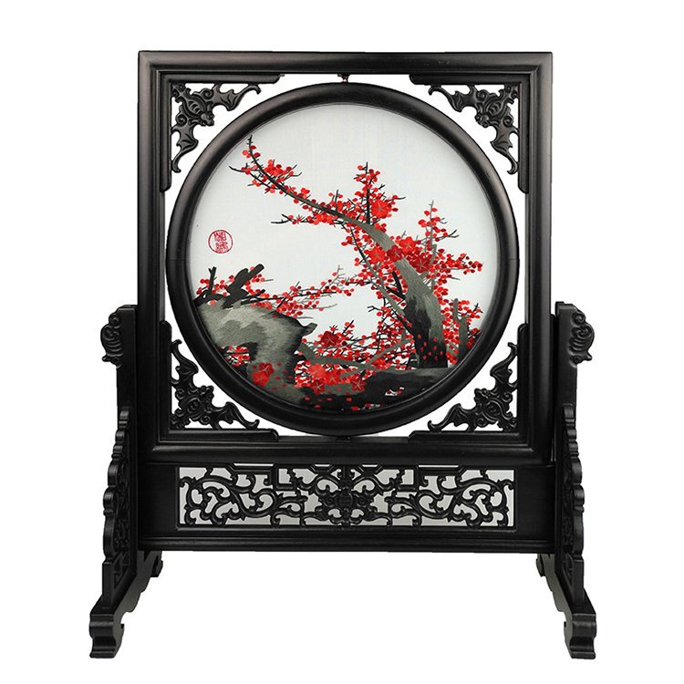 紫金湘绣双面绣刺绣摆件成品台屏办公室手工屏风客厅装饰