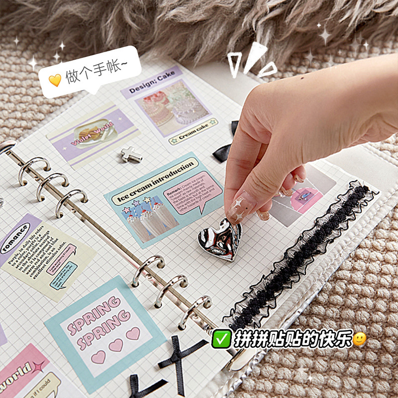Cuaderno manual de estilo americano Cuaderno de hojas sueltas de alto valor plateado Cuaderno diario de niñas a cuadros Libro de aprendizaje de línea horizontal
