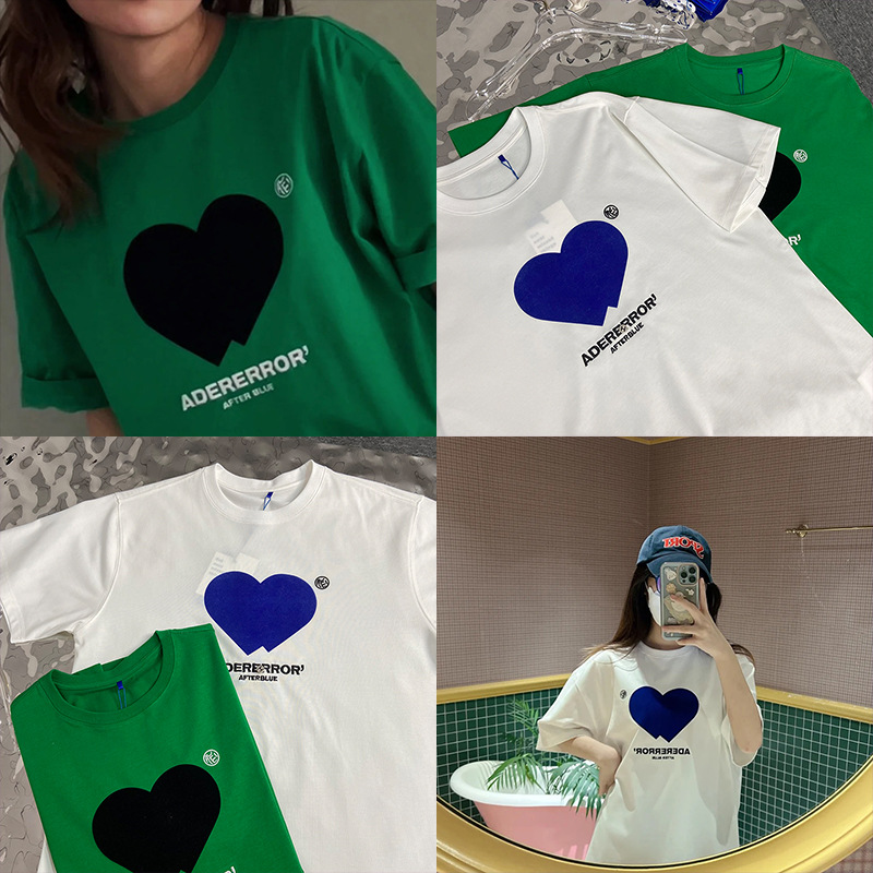 ader h新款愛心植絨字母刺繡設計師款小衆潮牌韓系男女短袖T恤