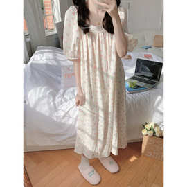 实拍2026夏季新款韩系简短袖花边睡衣休闲宽松睡裙家居服外贸批发