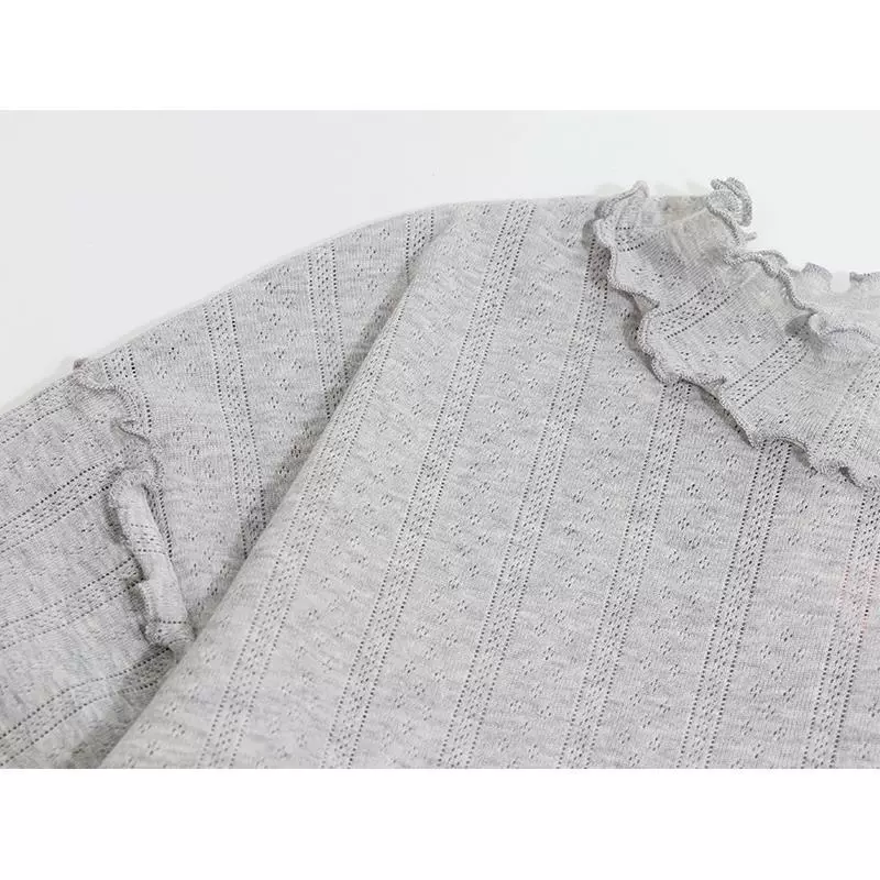 Белая трикотажная базовая рубашка с высоким воротником и рюшами для женщин, осенне-зимнее пальто, внутренний верхний свитер, длинный рукав, черный, стильный.