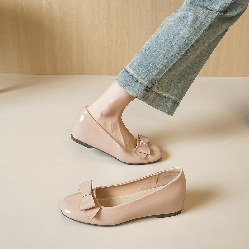 136-2 French-Style Round-Toe Bowknot Nude-Colored Women's Shoes with Hidden Height Increase, Fairy-Style Shallow Mouth Comfortable Flat Shoes 136-2 French-Style Round-Toe Bowknot Nude-Colored Women's Shoes with Hidden Height Increase, Fairy-Style Shallow Mouth Comfortable Flat Shoes